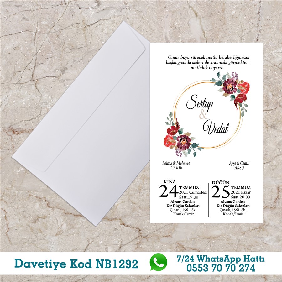 NB1292 BEYAZ ZARFLI DAVETİYELER - NB1292 - Görsel 1