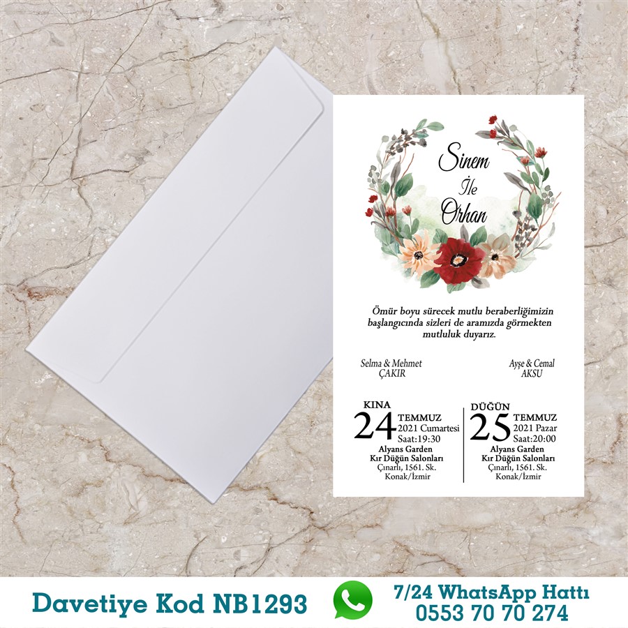NB1293 BEYAZ ZARFLI DAVETİYELER - NB1293 - Görsel 1