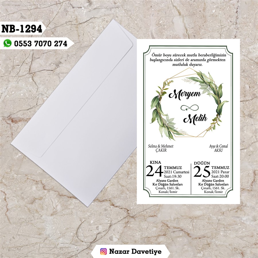 NB1294 BEYAZ ZARFLI DAVETİYELER - NB1294 - Görsel 1