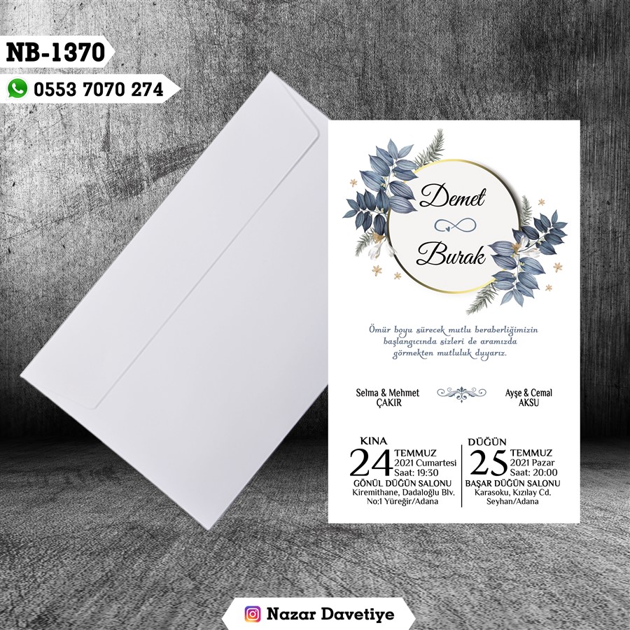 NB1370 BEYAZ ZARFLI DAVETİYELER - NB1370 - Görsel 1