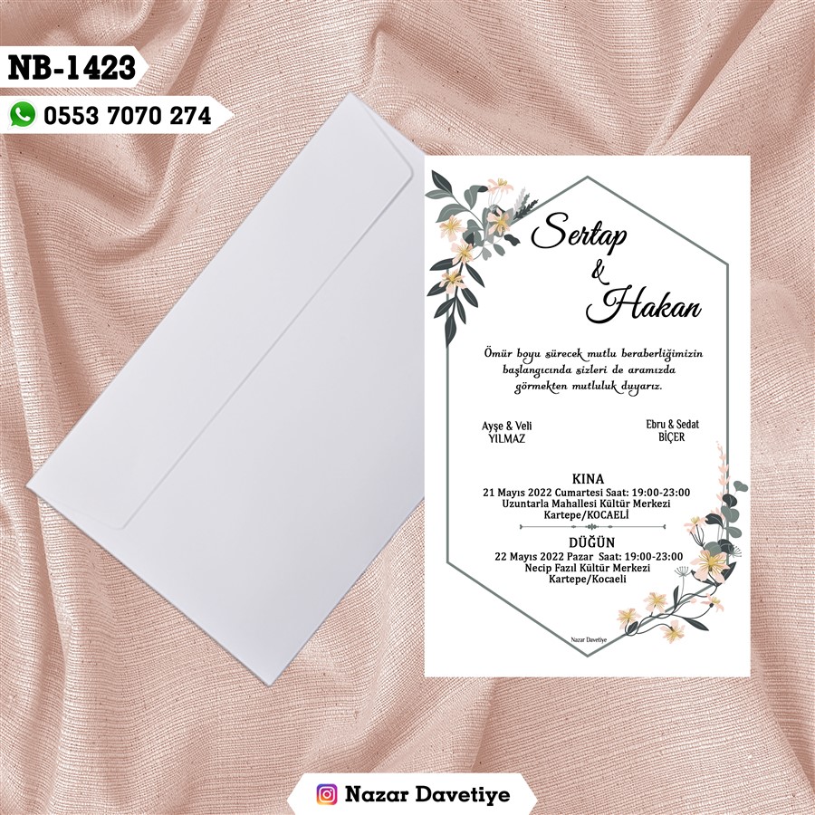NB1423 BEYAZ ZARFLI DAVETİYELER - NB1423 - Görsel 1