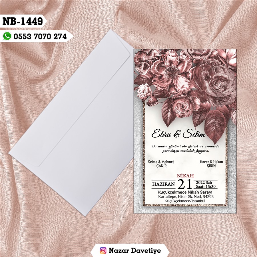 NB1449 BEYAZ ZARFLI DAVETİYELER - NB1449 - Görsel 1