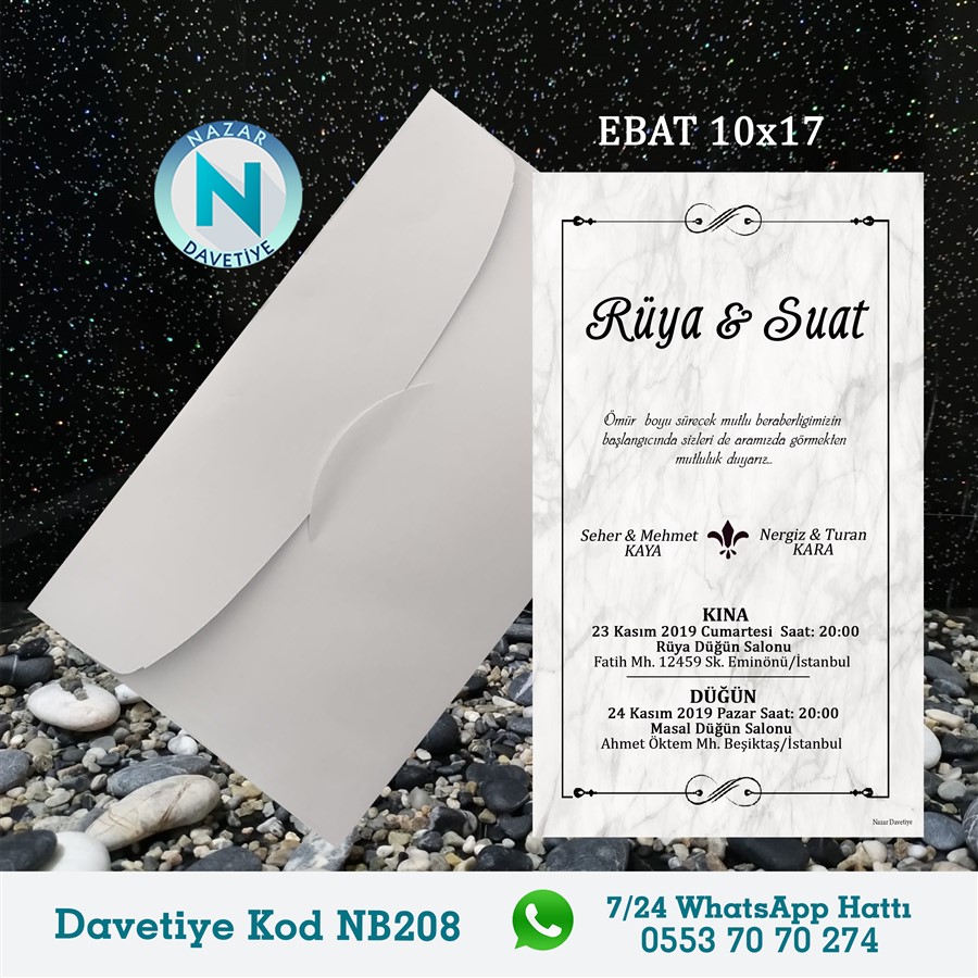 NB208-1 BEYAZ ZARFLI DAVETİYELER - NB208-1 - Görsel 1