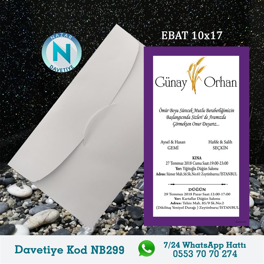 NB299 BEYAZ ZARFLI DAVETİYELER - NB299 - Görsel 1