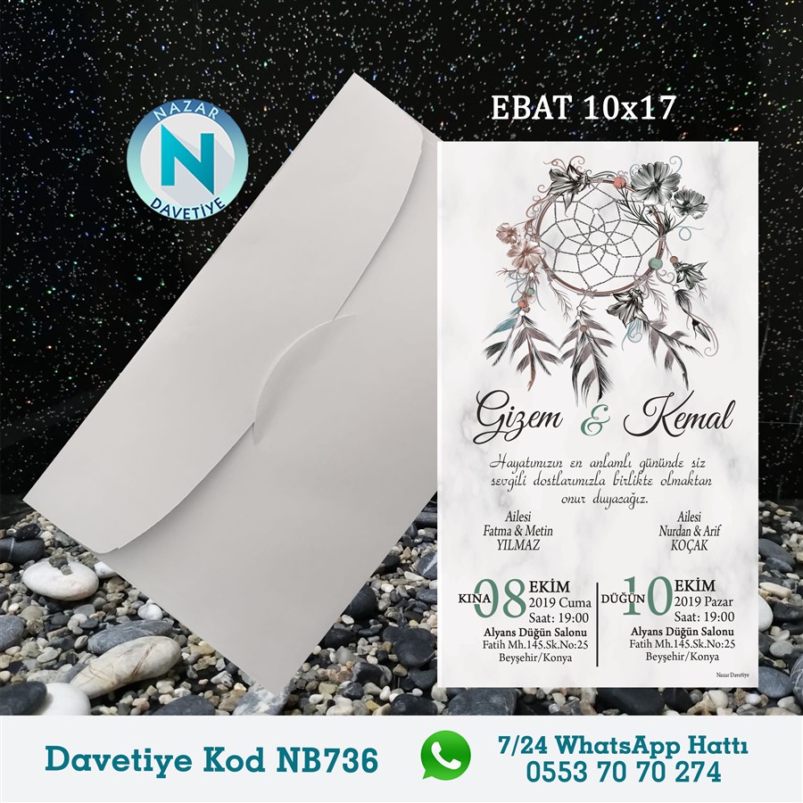NB736 BEYAZ ZARFLI DAVETİYELER - NB736 - Görsel 1