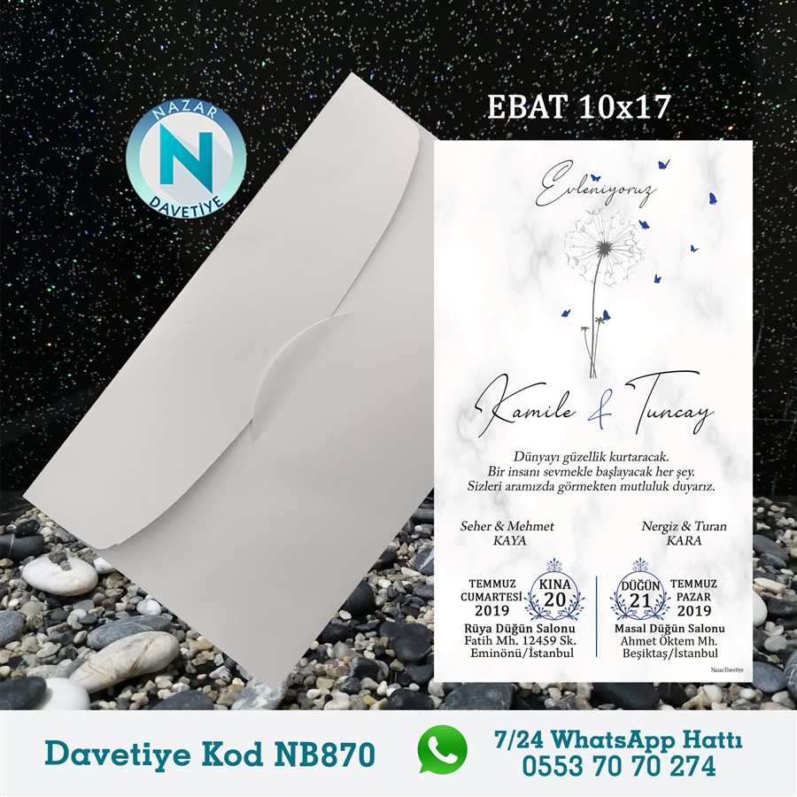 NB870 BEYAZ ZARFLI DAVETİYELER - NB870 - Görsel 1