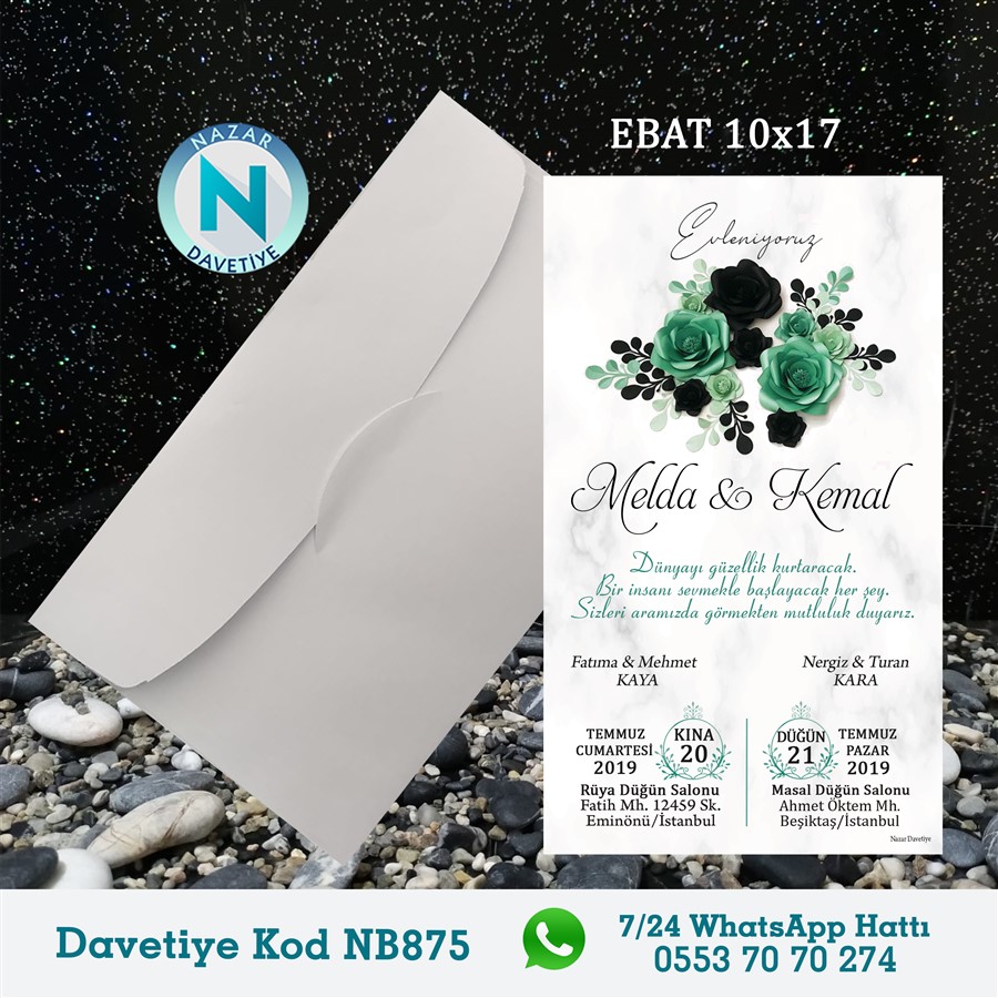 NB875 BEYAZ ZARFLI DAVETİYELER - NB875 - Görsel 1