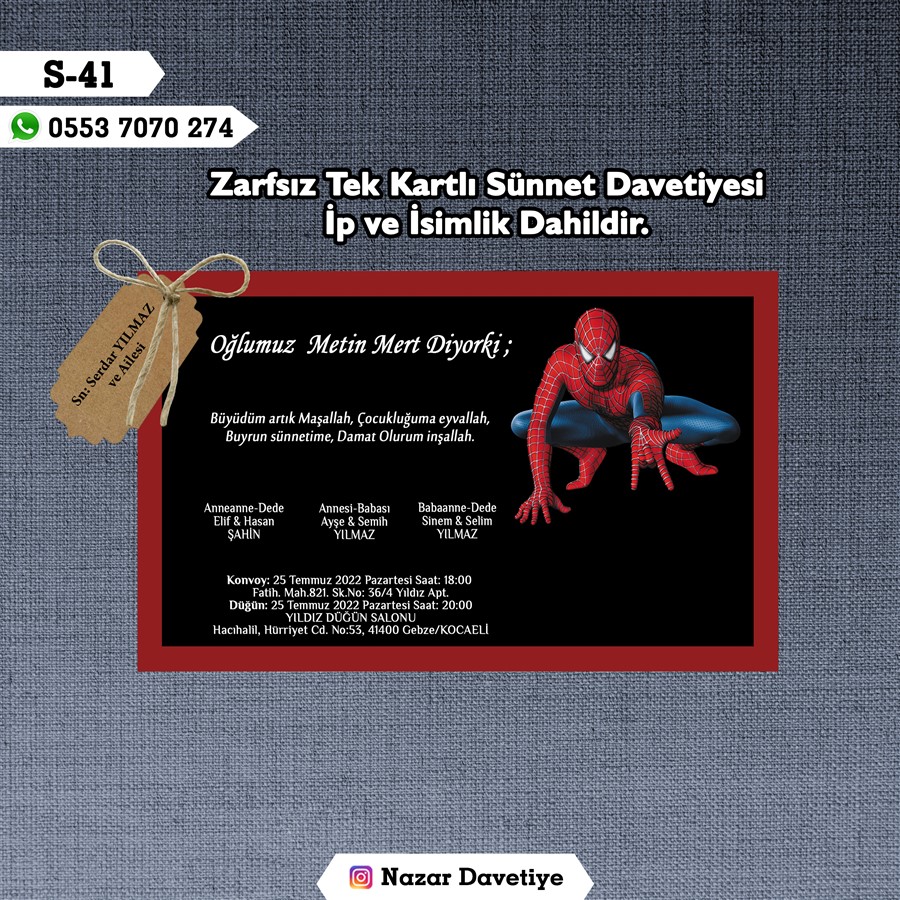 S41 TEKLİ SÜNNET DAVETİYE - S41 - Görsel 1